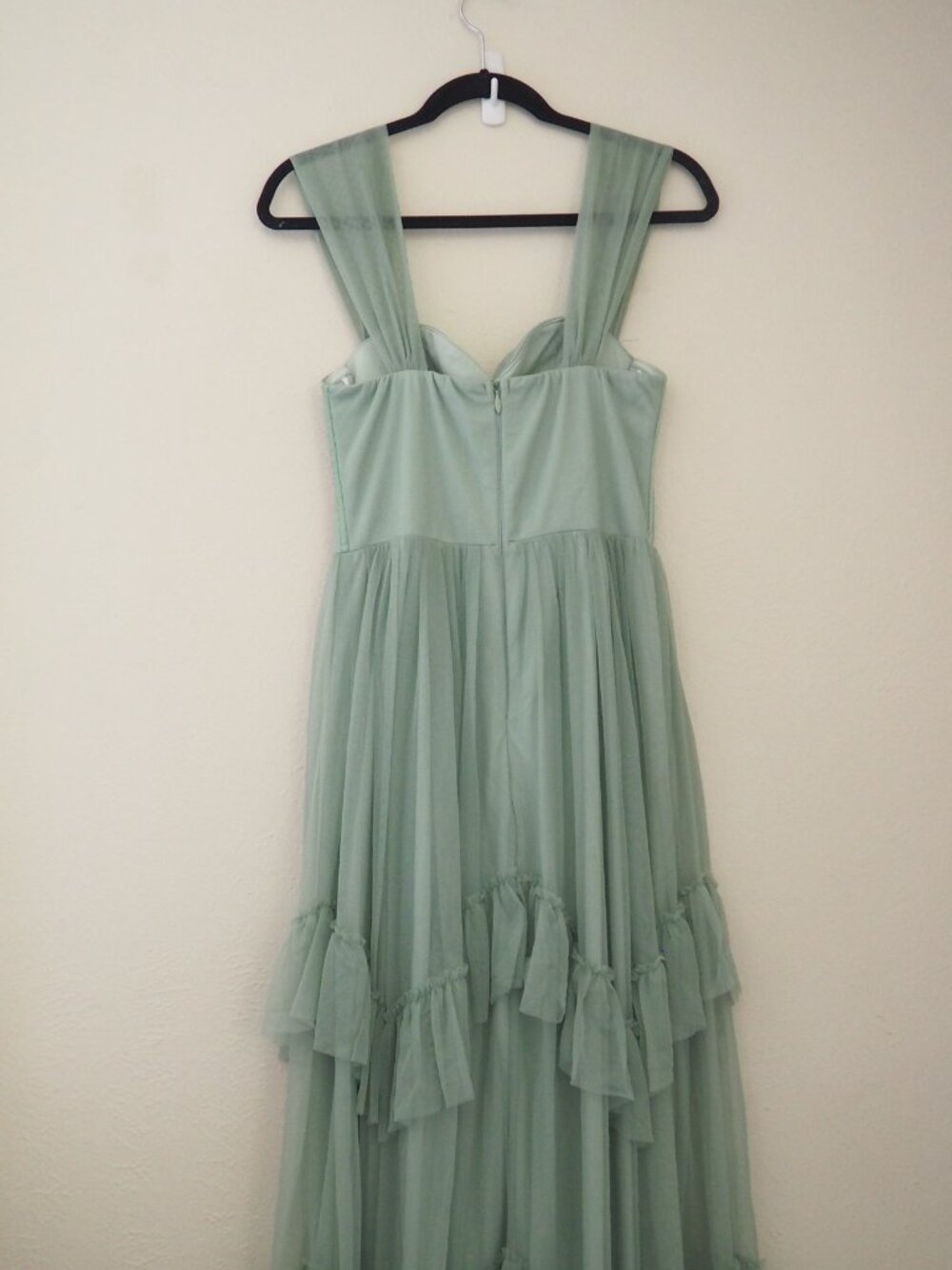 Lulus Sage Green Stunning Personality Mesh Off The Shoulder Maxi Dress sz S - Picture 10 of 11